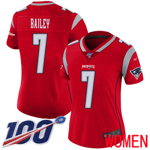 New England Patriots Football #7 100th Season Inverted Legend Limited Red Women Jake Bailey NFL Jersey->women nfl jersey->Women Jersey